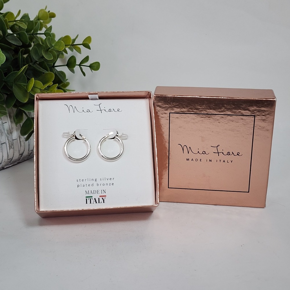 Mia Fiore Sterling Silver Plated Bronze Small Hoop Earrings Round 3/4" Diameter